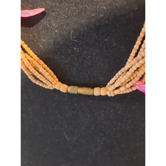 Vintage Pink Abalone Shell and Brown Seed Beads, Multi Strand Necklace - Picture 5 of 5